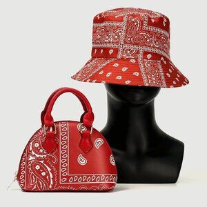 Red Bandana Print Hat and Bag Set